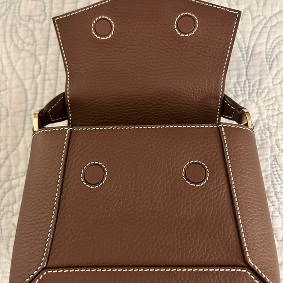 STRATHBERRY Mosaic Nano Leather Top-Handle Handbag Crossbody in Chocolate Brown - Picture 8 of 16